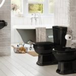 Três estilos de louça sanitária em cores originais